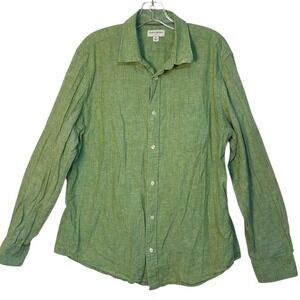 Banana Republic Button Up Shirt Linen Blend Long Sleeve Resort Casual Green XL